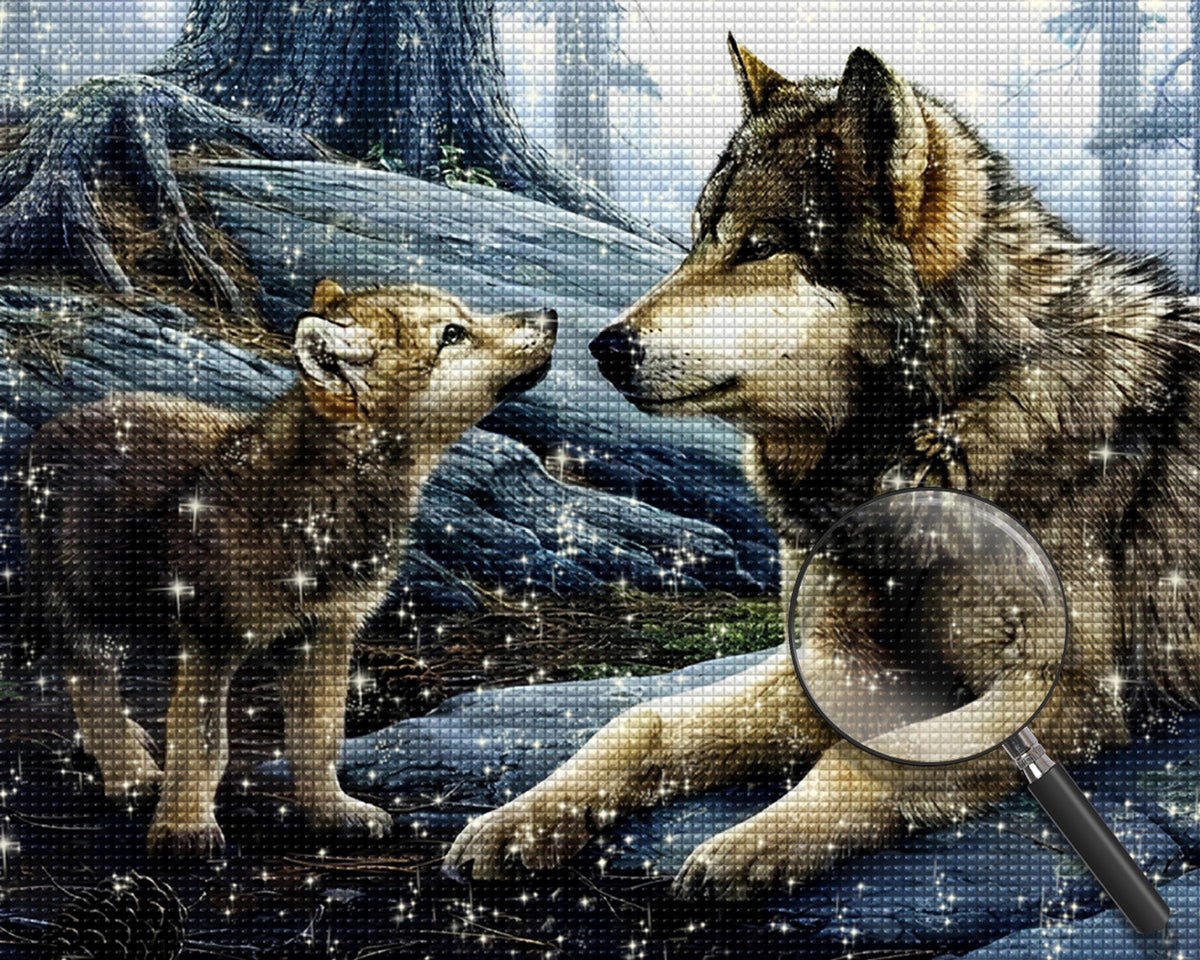 Wolf und Babywolf Diamond Painting