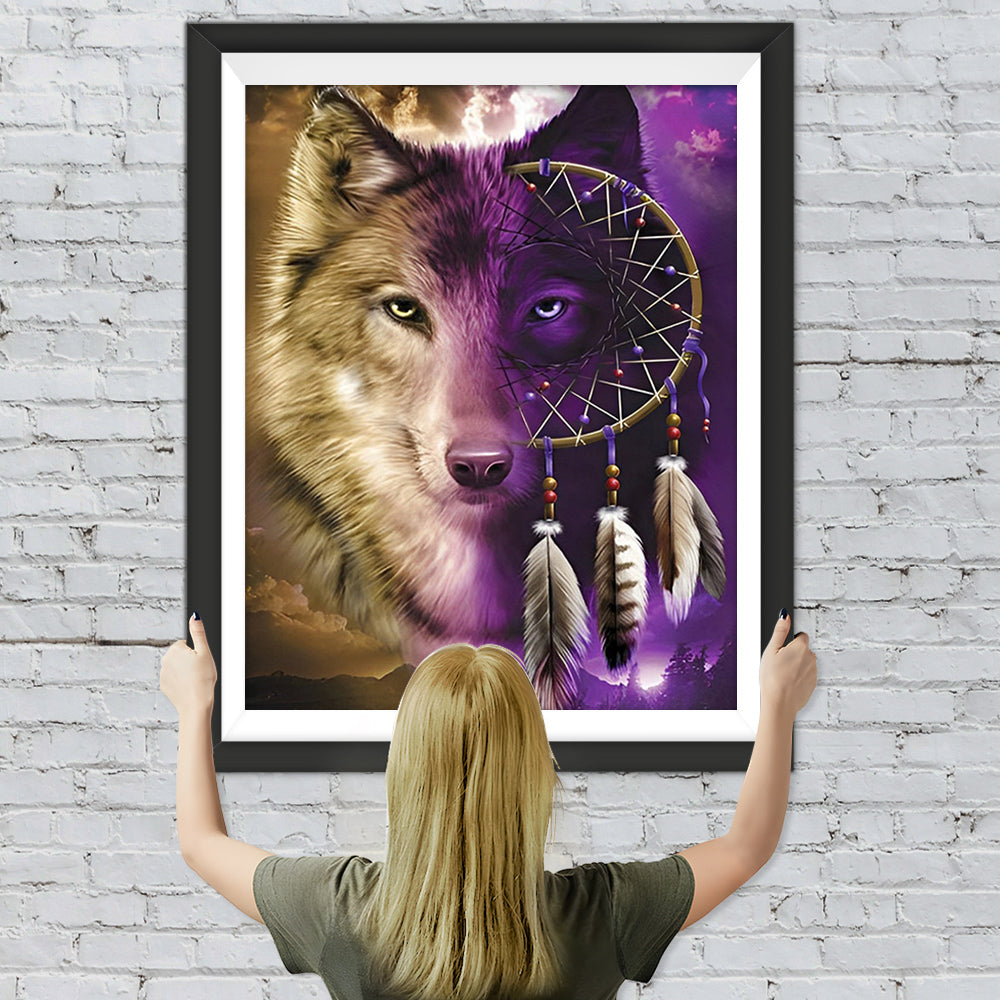 Wolf und lila Traumfänger Diamond Painting