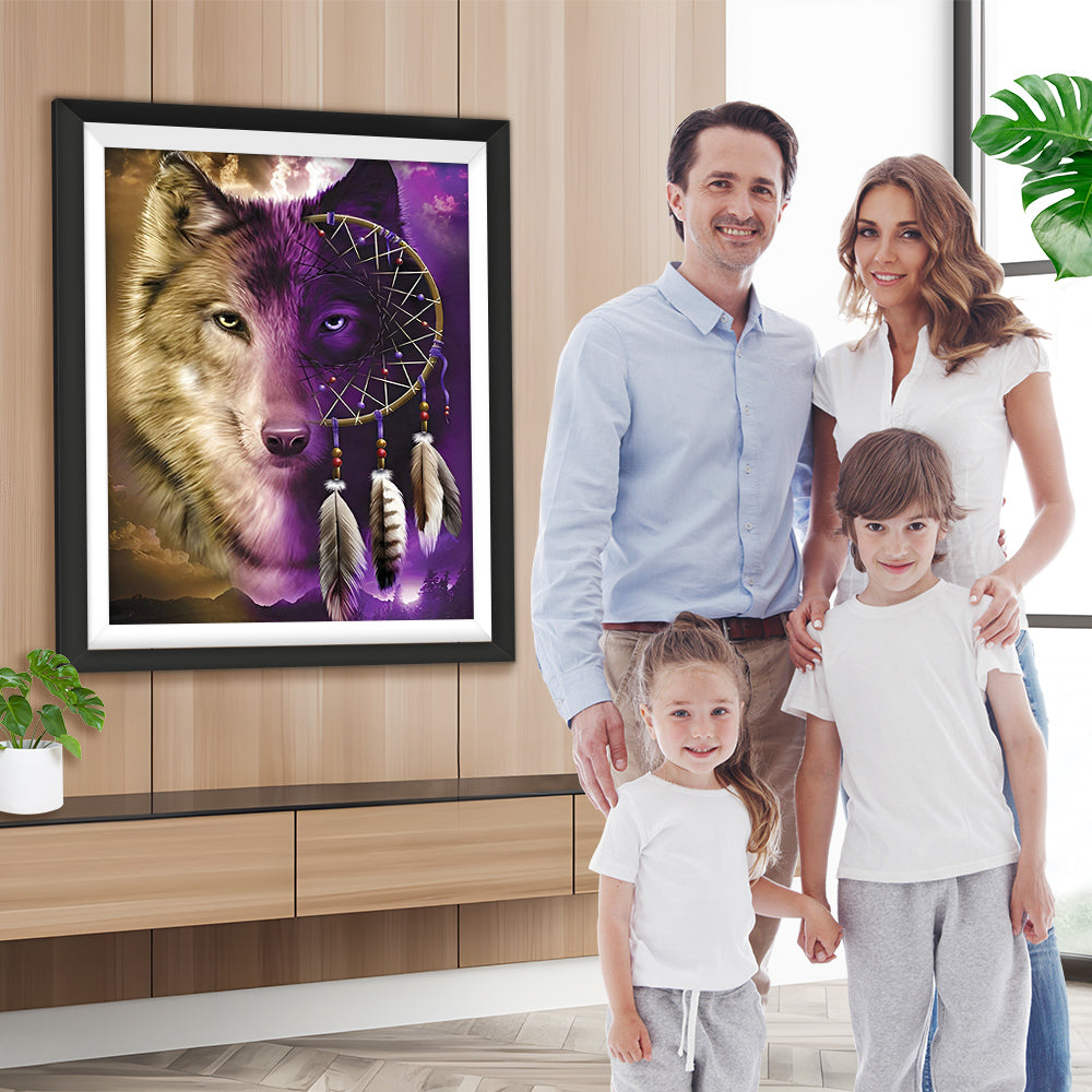Wolf und lila Traumfänger Diamond Painting