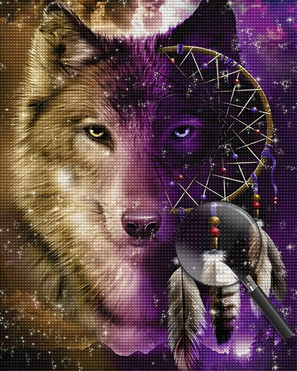 Wolf und lila Traumfänger Diamond Painting