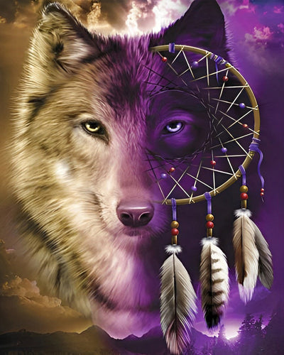 Wolf und lila Traumfänger Diamond Painting