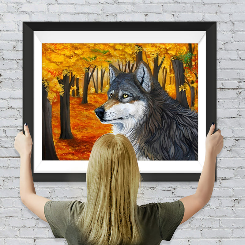 Wolf unter Ahornbäumen Diamond Painting