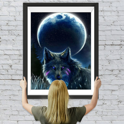 Wolf unter dem Mond Diamond Painting