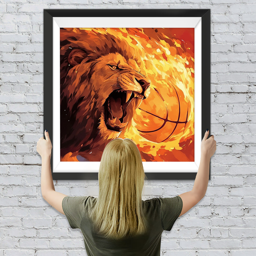 Wütender Löwe und Basketball Diamond Painting