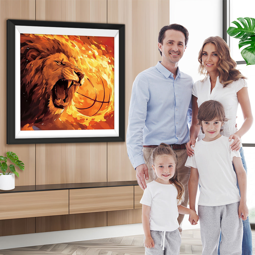 Wütender Löwe und Basketball Diamond Painting