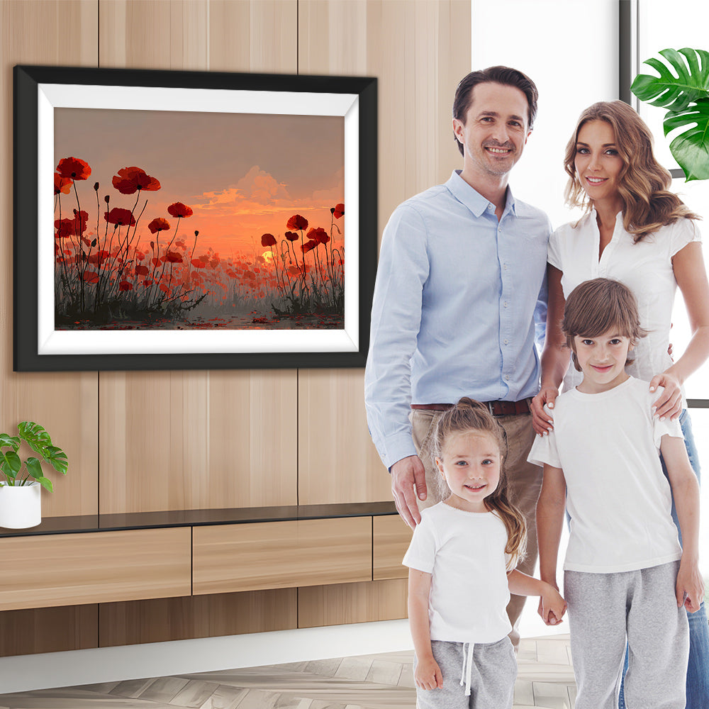 Wunderschöne Mohnfelder bei Sonnenuntergang Diamond Painting