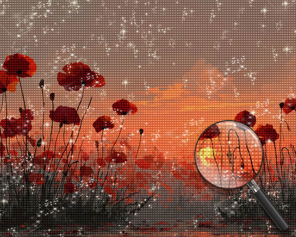 Wunderschöne Mohnfelder bei Sonnenuntergang Diamond Painting