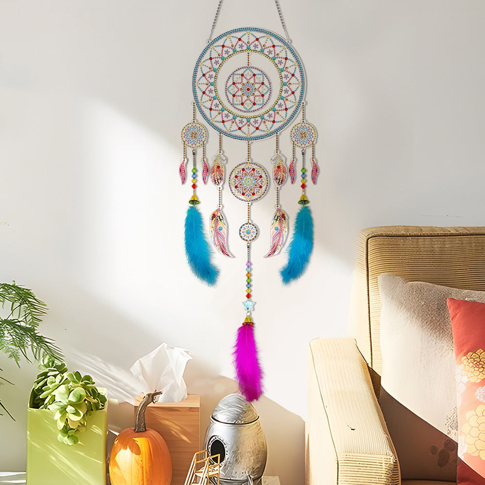 Wunderschöner Mandala-Traumfänger 2D flache Hängedekoration Diamond Painting Sets