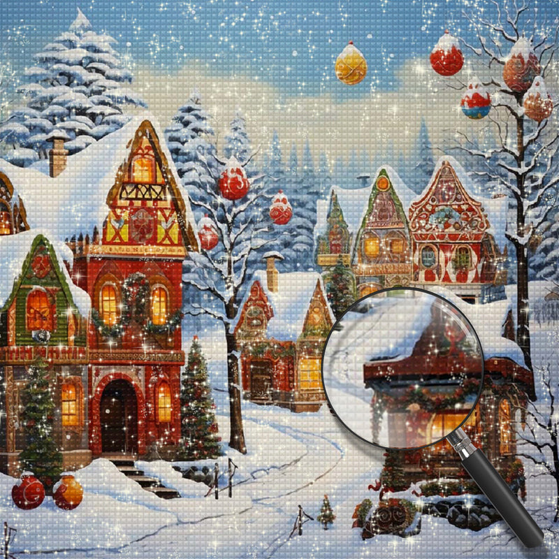 Wunderschönes Weihnachtshaus mit Schnee bedeckt Diamond Painting