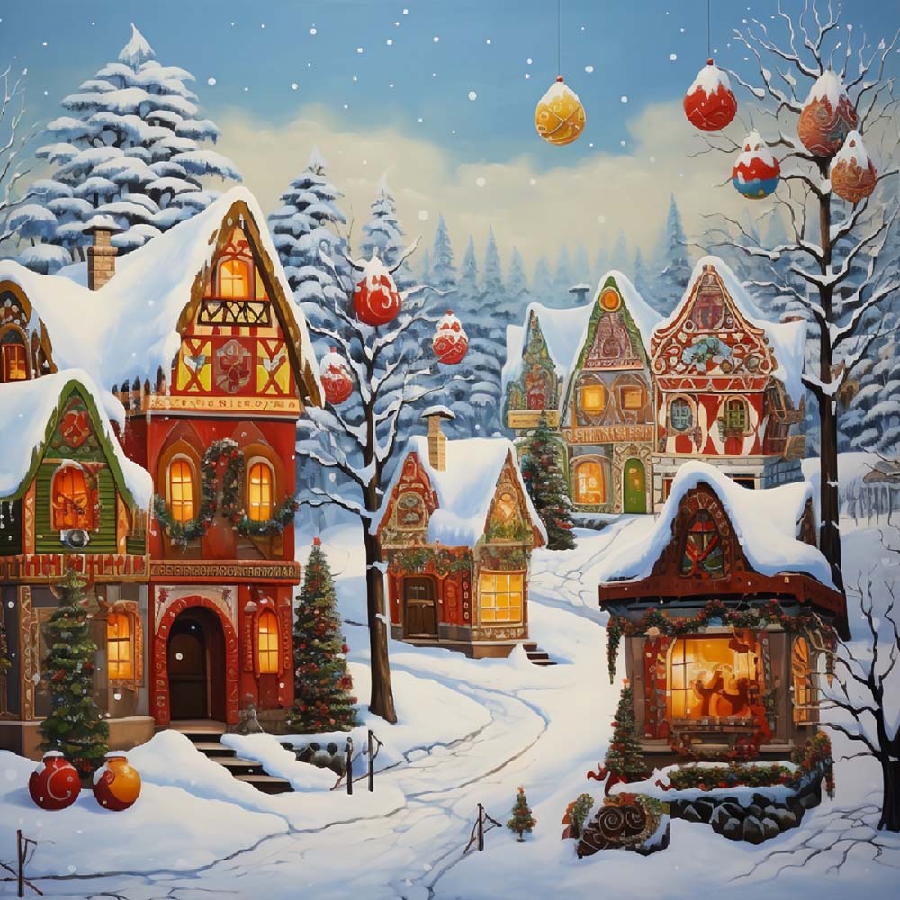 Wunderschönes Weihnachtshaus mit Schnee bedeckt Diamond Painting