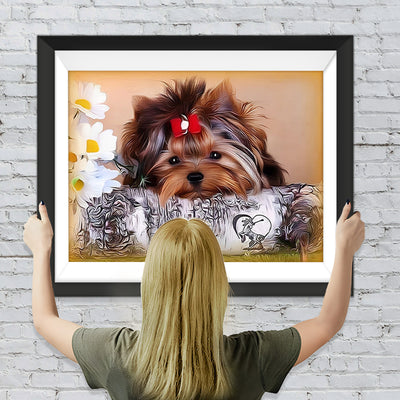 Yorkshire Terrier auf dem Holz Diamond Painting