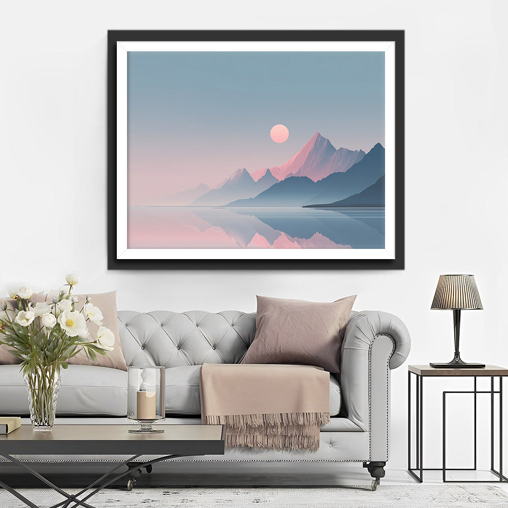 Zartrosa-blaue minimalistische Berglandschaft Diamond Painting