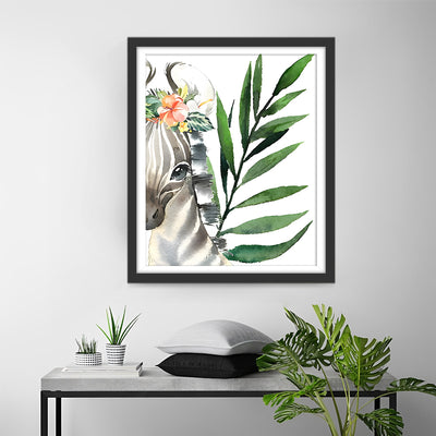 Zebra und grünes Blatt Diamond Painting