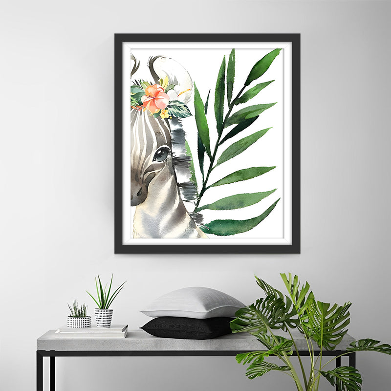 Zebra und grünes Blatt Diamond Painting