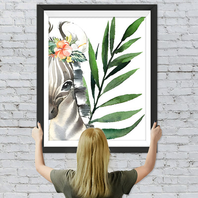 Zebra und grünes Blatt Diamond Painting