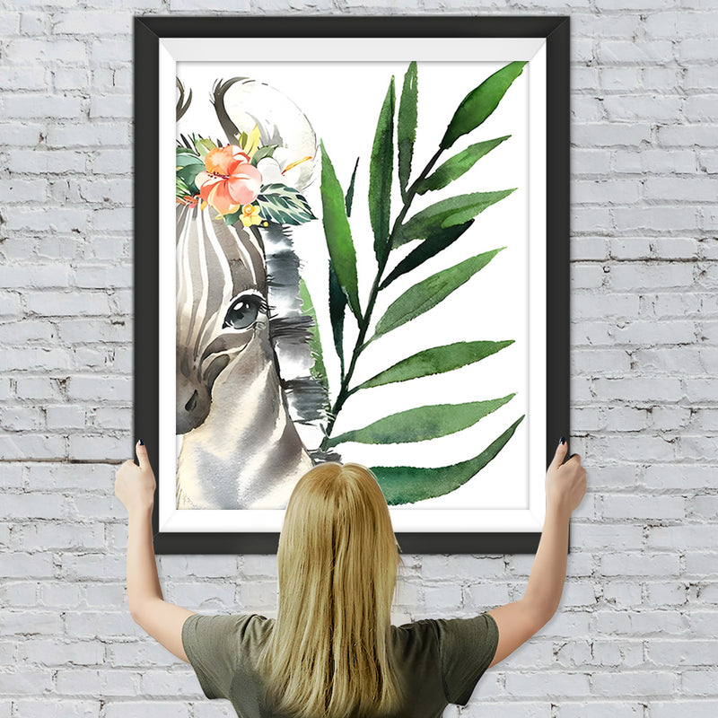 Zebra und grünes Blatt Diamond Painting