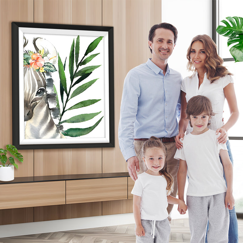 Zebra und grünes Blatt Diamond Painting