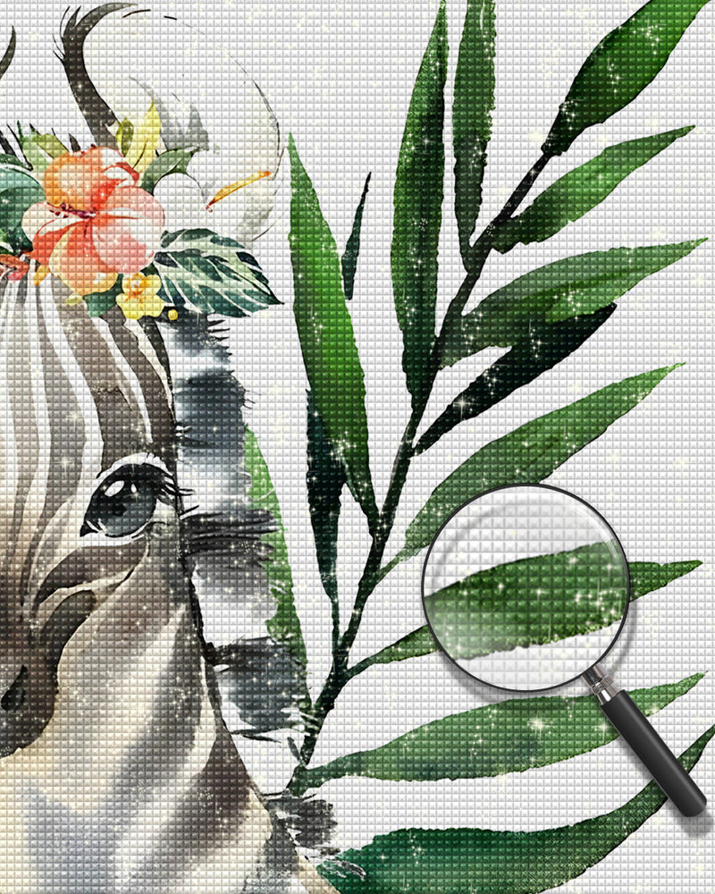 Zebra und grünes Blatt Diamond Painting