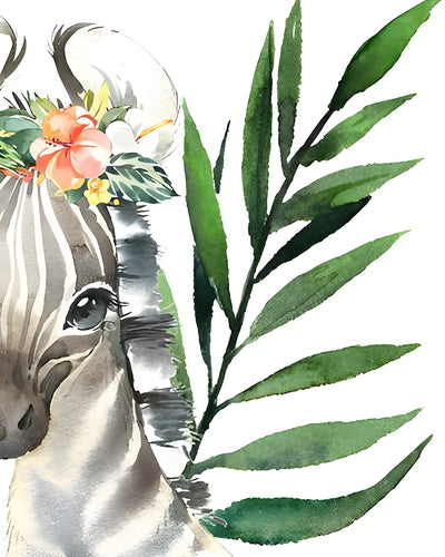 Zebra und grünes Blatt Diamond Painting