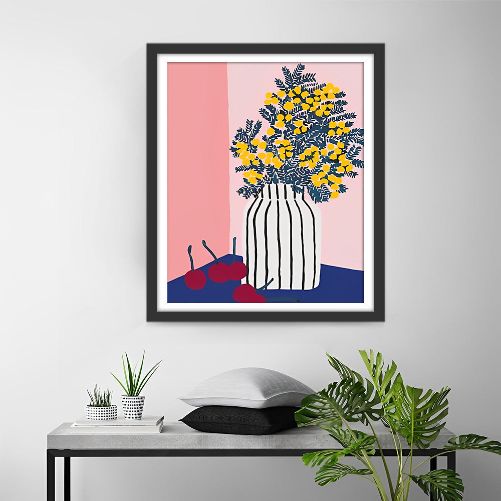 Zitronenbaum in Vase und rote Kirschen Diamond Painting