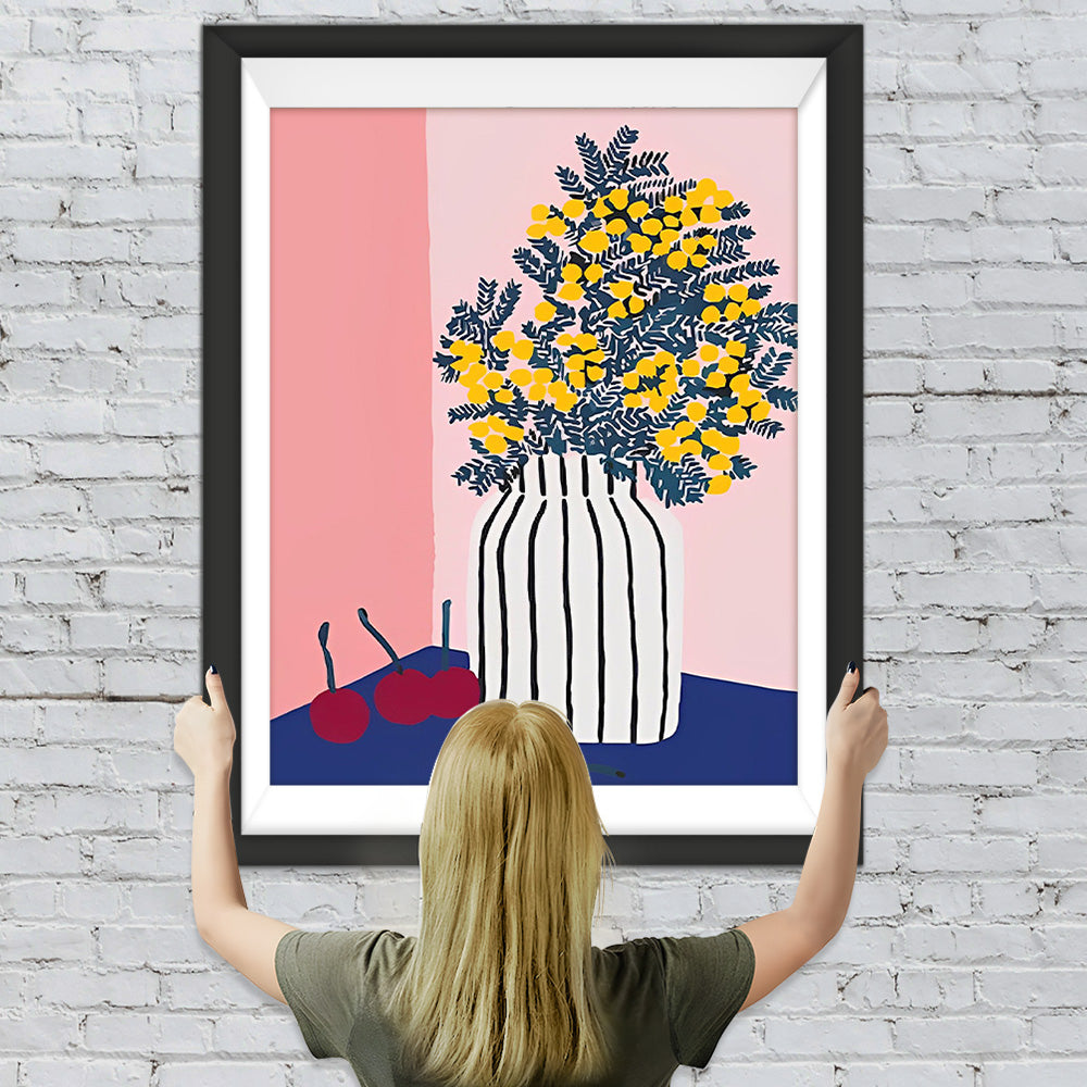 Zitronenbaum in Vase und rote Kirschen Diamond Painting