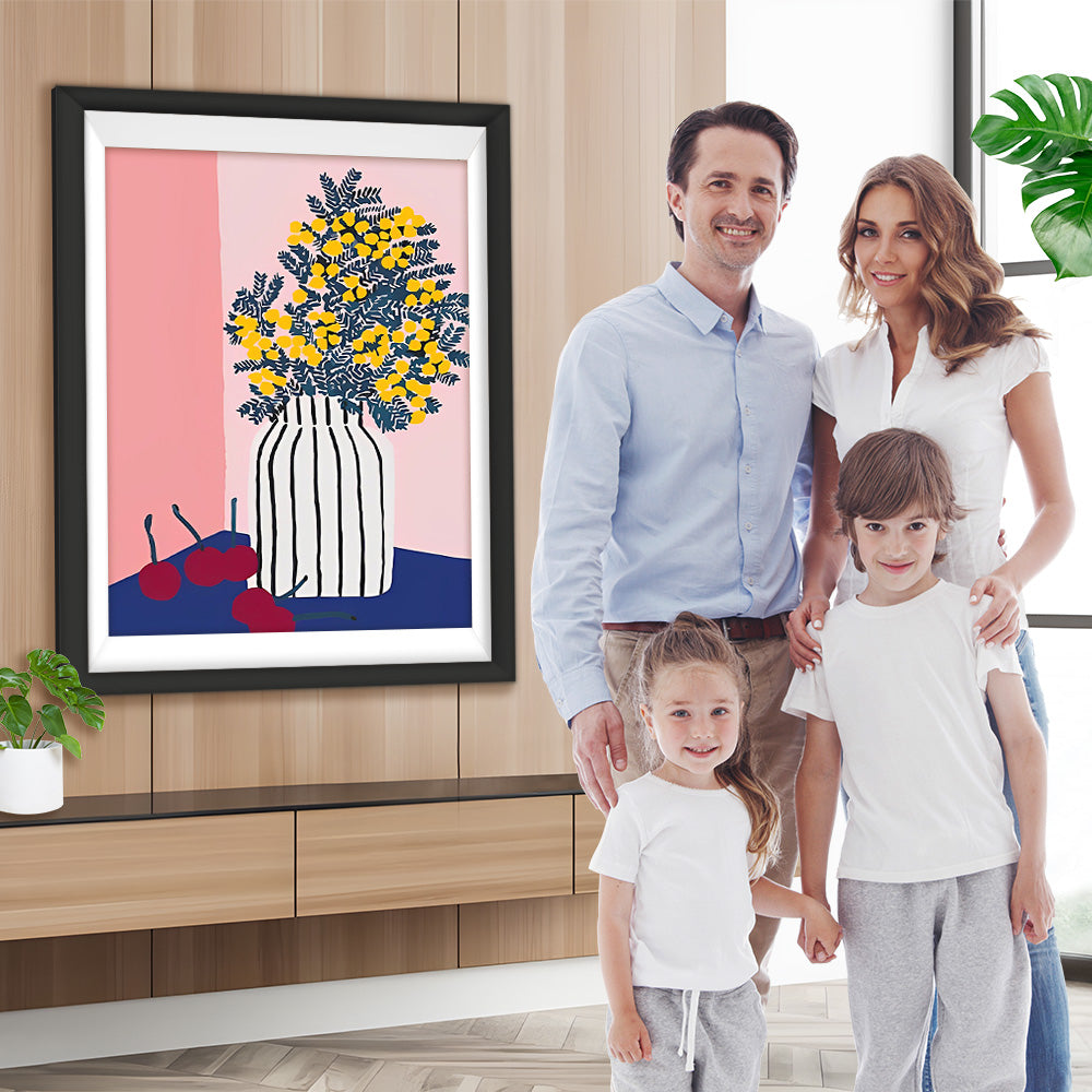 Zitronenbaum in Vase und rote Kirschen Diamond Painting