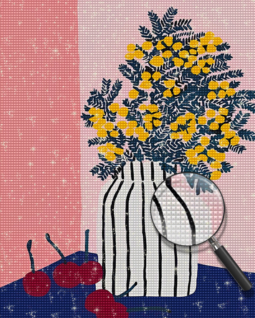 Zitronenbaum in Vase und rote Kirschen Diamond Painting