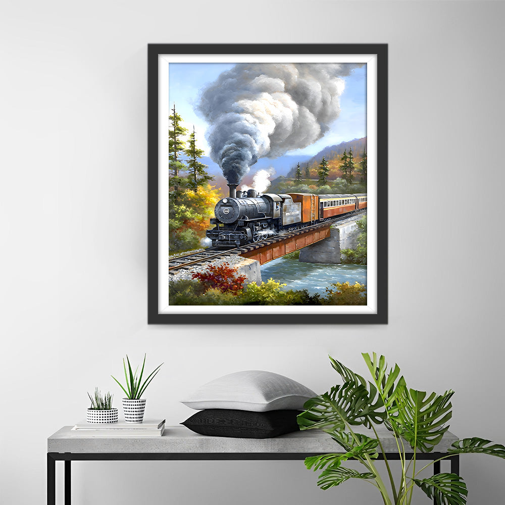 Zug auf der Fahrt durch den Wald Diamond Painting