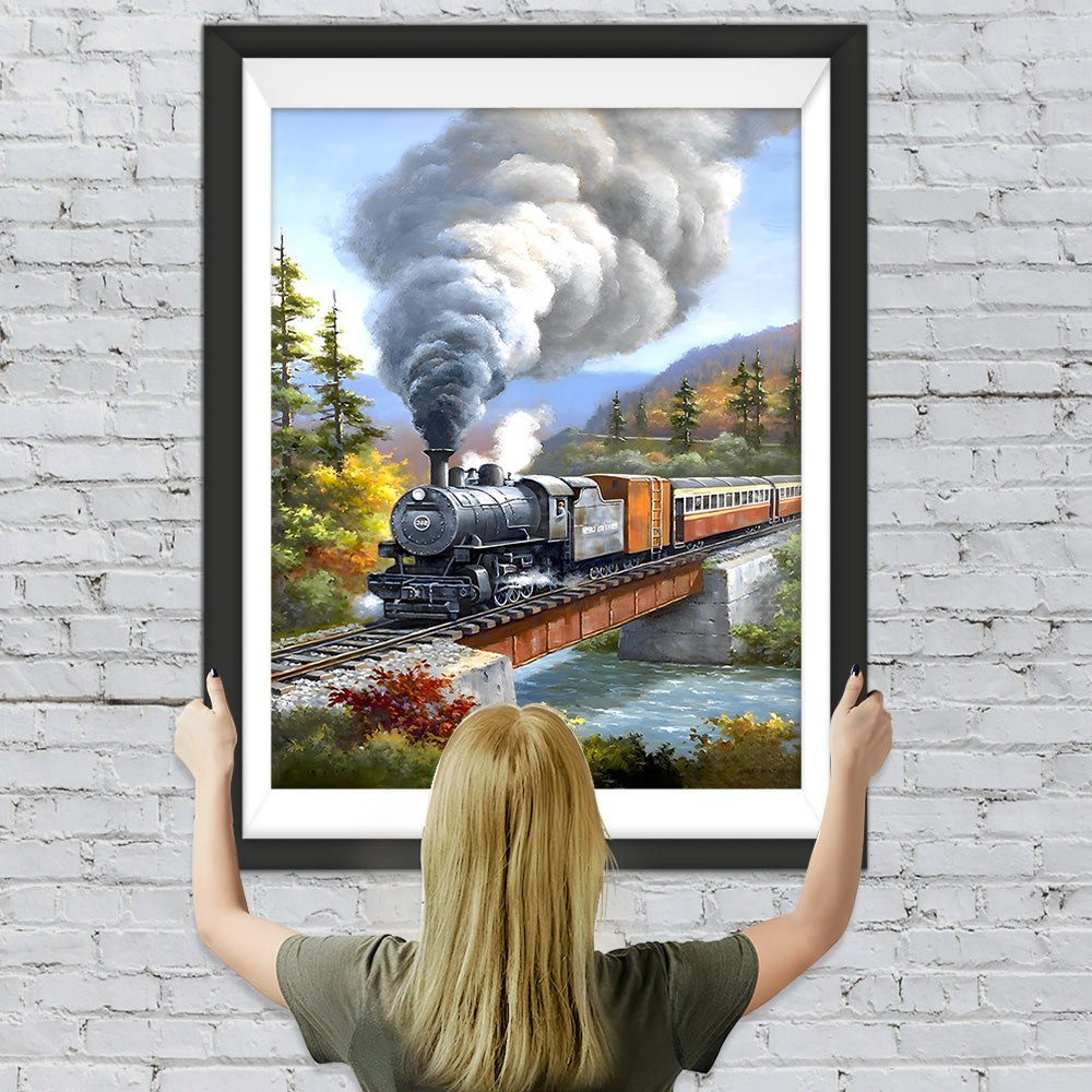 Zug auf der Fahrt durch den Wald Diamond Painting