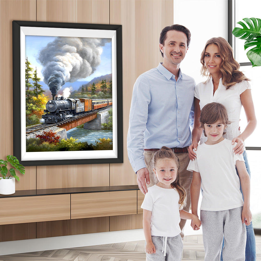 Zug auf der Fahrt durch den Wald Diamond Painting