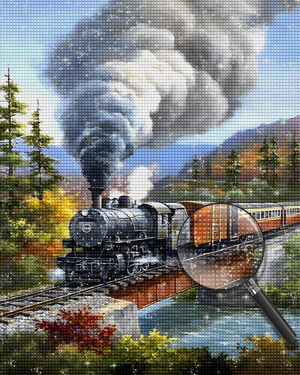 Zug auf der Fahrt durch den Wald Diamond Painting