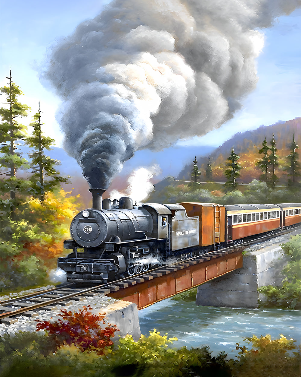 Zug auf der Fahrt durch den Wald Diamond Painting