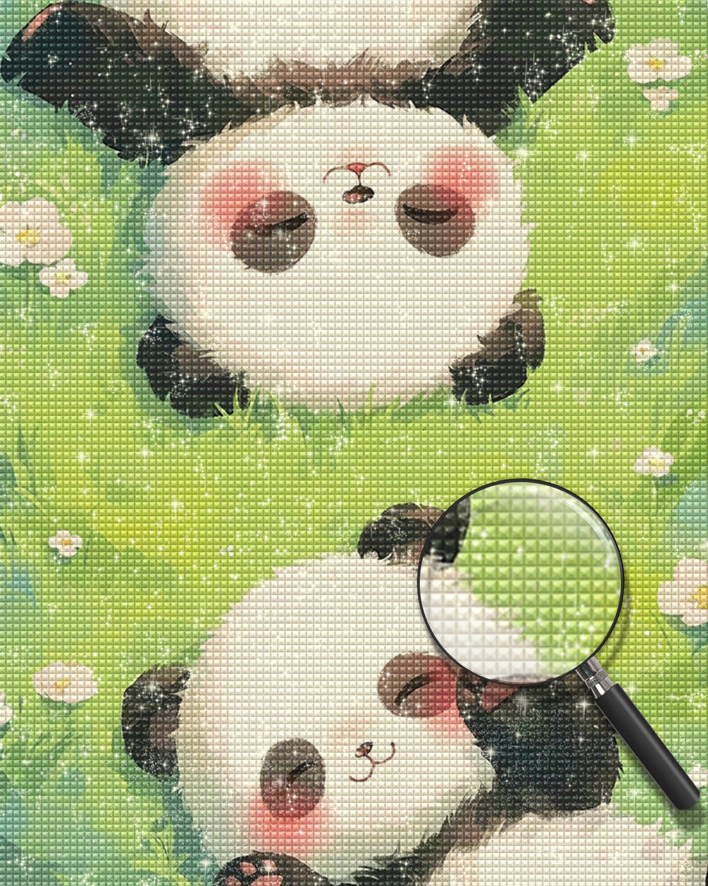Zwei Baby-Pandas auf dem Gras liegend Diamond Painting