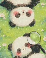 Zwei Baby-Pandas auf dem Gras liegend Diamond Painting