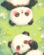 Zwei Baby-Pandas auf dem Gras liegend Diamond Painting