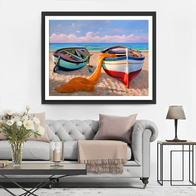 Zwei Boote am Strand Diamond Painting