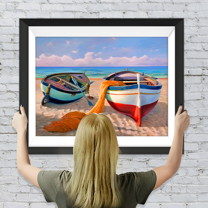 Zwei Boote am Strand Diamond Painting