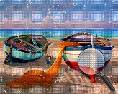 Zwei Boote am Strand Diamond Painting
