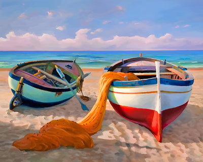 Zwei Boote am Strand Diamond Painting