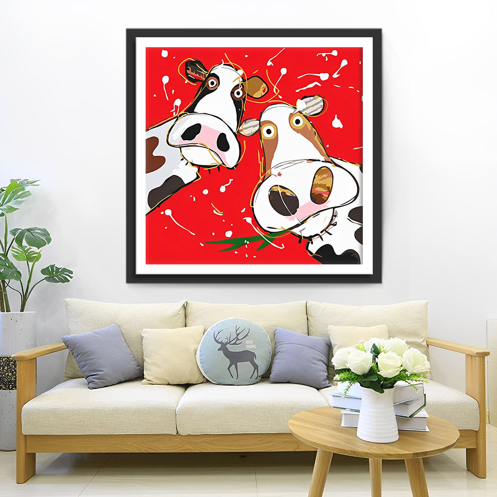 Zwei Cartoon-Kühe Diamond Painting