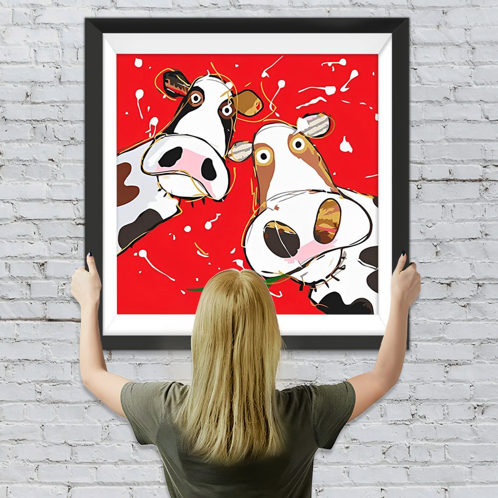 Zwei Cartoon-Kühe Diamond Painting