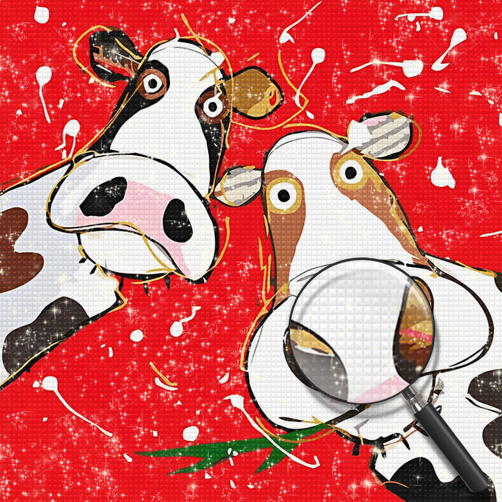Zwei Cartoon-Kühe Diamond Painting
