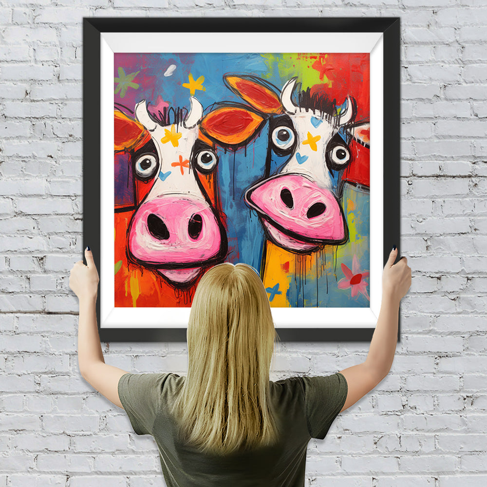 Zwei Cartoon-Kühe Diamond Painting