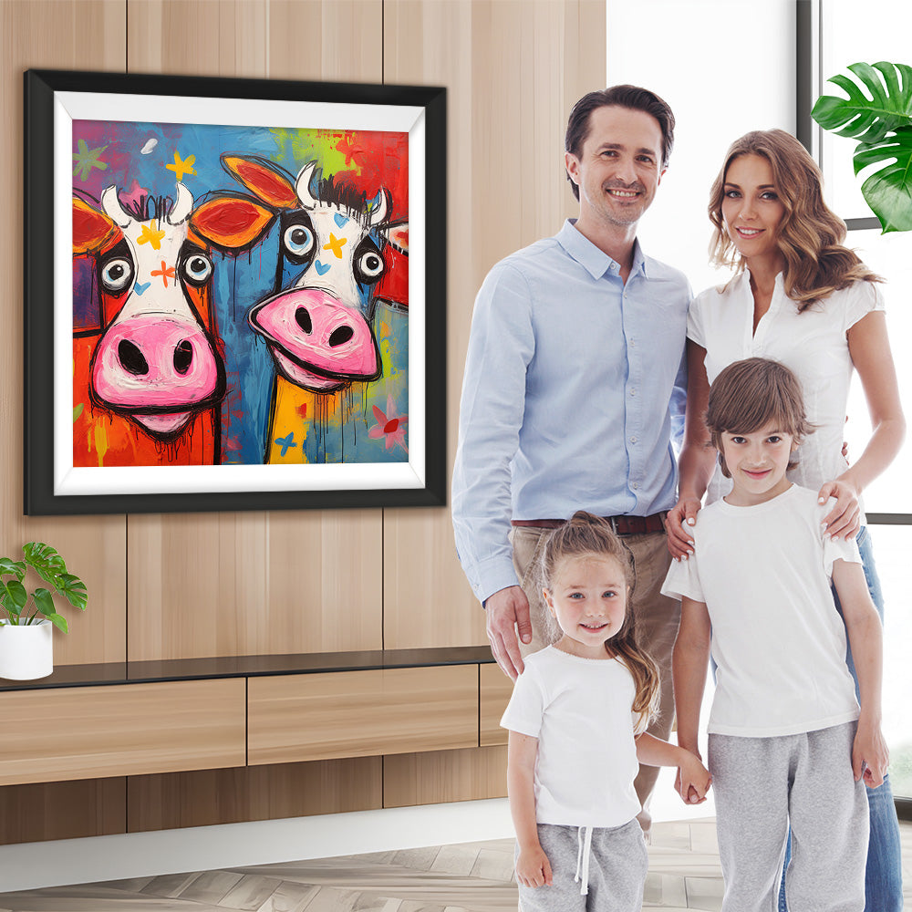 Zwei Cartoon-Kühe Diamond Painting