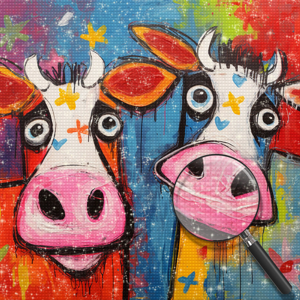 Zwei Cartoon-Kühe Diamond Painting