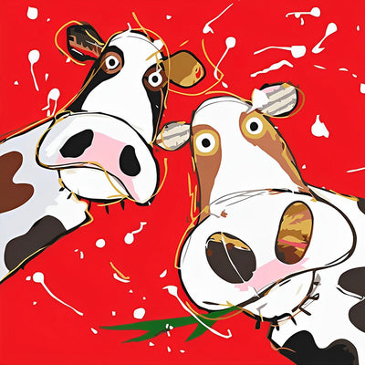 Zwei Cartoon-Kühe Diamond Painting