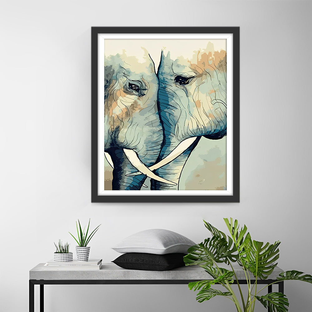 Zwei erschrockene Elefanten Diamond Painting