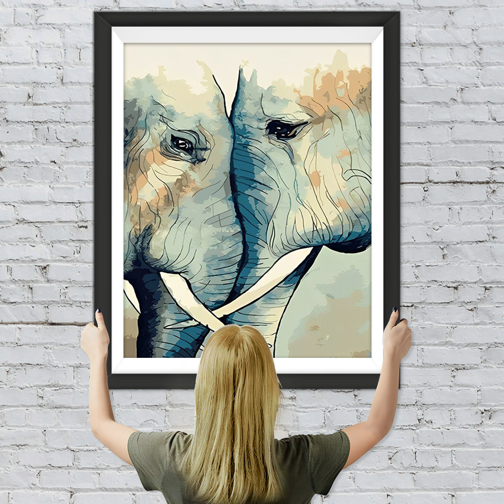 Zwei erschrockene Elefanten Diamond Painting