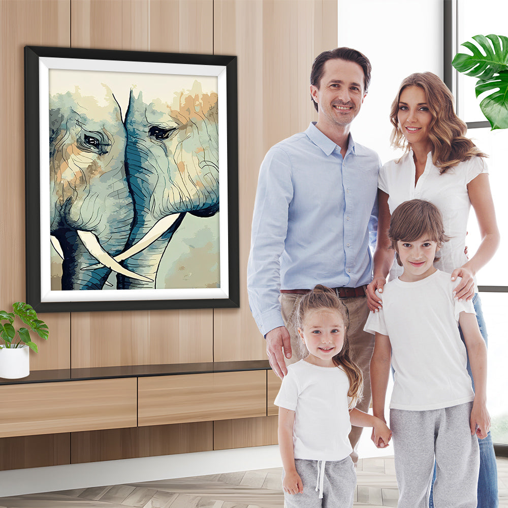 Zwei erschrockene Elefanten Diamond Painting