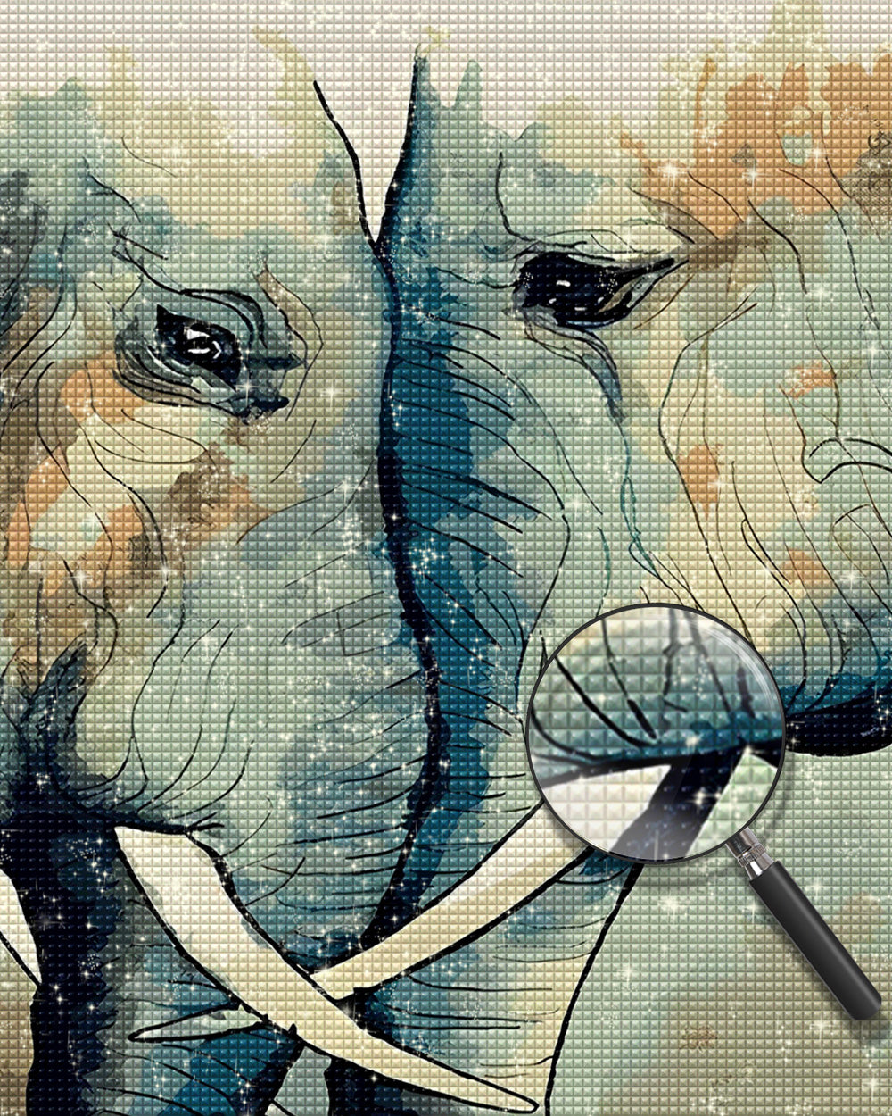 Zwei erschrockene Elefanten Diamond Painting